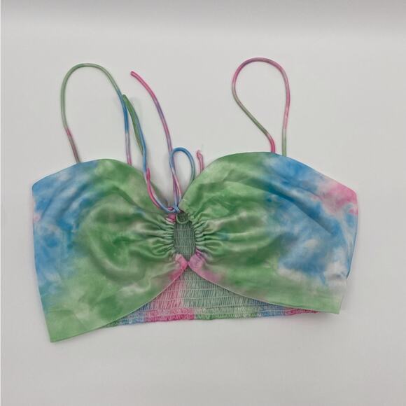 Revolve Superdown Laurena Tie Front Top in Pink Multi Tie Dye Strappy Crop Top S - Picture 6 of 8